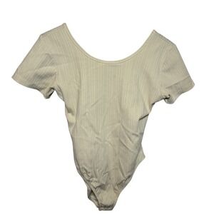 Banana Republic Women's Bodysuit Top Beige‎ Ribbed Bodycon Scoop Neck Medium